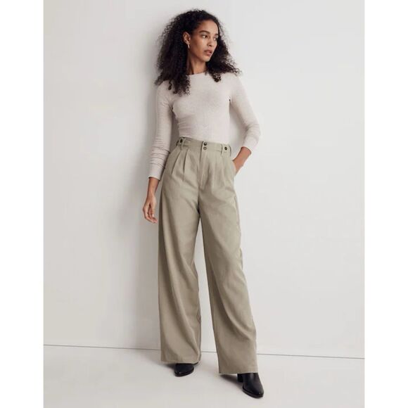 Madewell The Harlow Wide-Leg Trouser Pants in Beige Size 4T - Picture 2 of 12